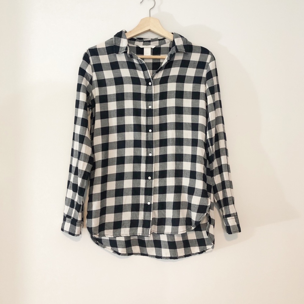 H&M • Blue & Cream Plaid Long Sleeve Button Down